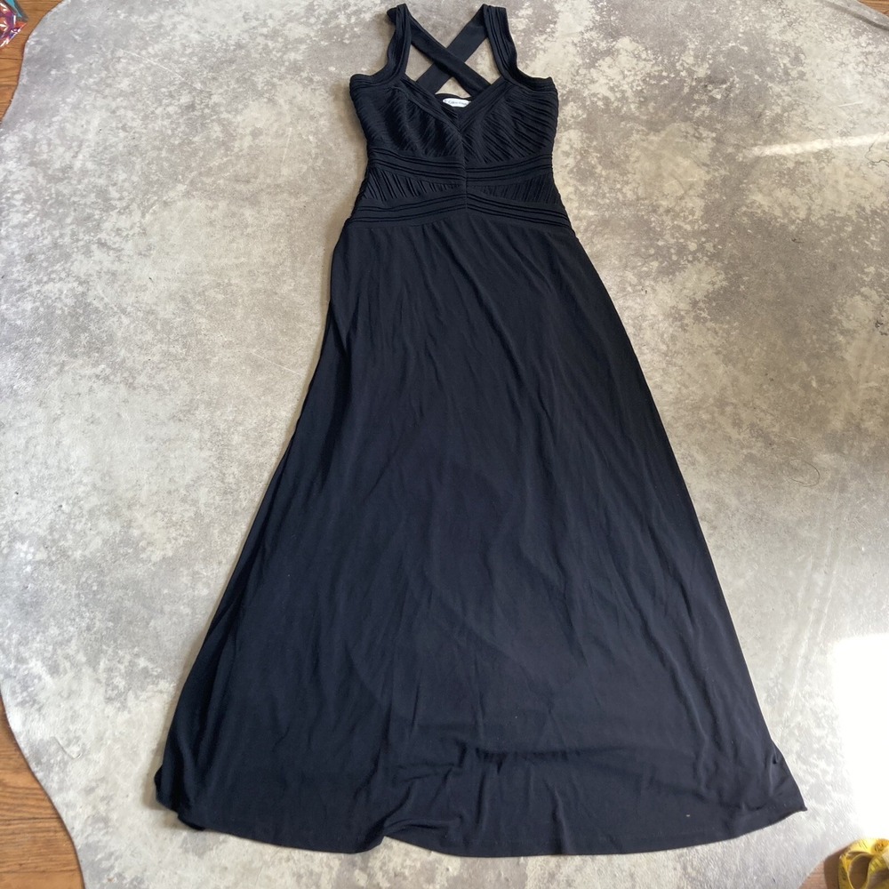 Calvin Klein Womens 4 Black Cross Back Ruched Maxi Evening Formal Dress